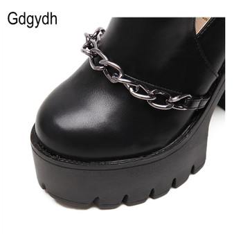 Casual Cut-outs Buckle Round Toe Chain Thick Heels Platform Shoes