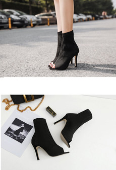 Elastic Knit Sock Boots Ladies Open Toe High Heels
