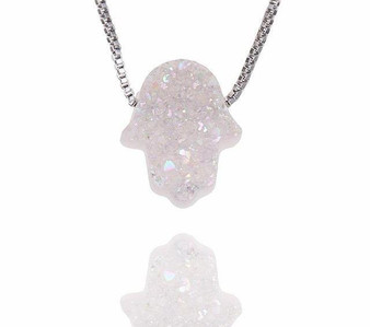 Gemstone Hamsa Hand Crystal Pendant Necklace