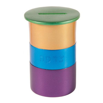 Round Tzedakah Box - Metal - Green + Multicolor