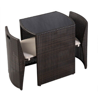 3 pcs Wicker Patio Cushioned Outdoor Chair and Table Set Strong Steel Frame with Removable Sponge Cushions Assembly HW49296