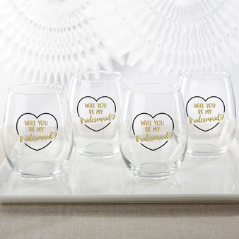 Gold Will You Be My Bridesmaid 15 oz. Stemless Wine Glass (Set of 4)