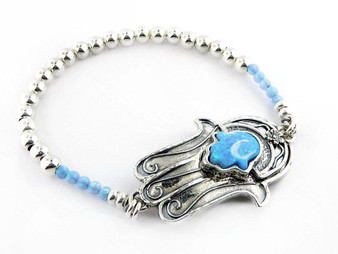 Hamsa Opal Silver Bracelet 16 grams