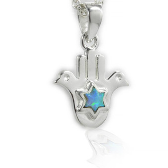 Sterling Silver Jewish Star Doves Hamsa Pendant
