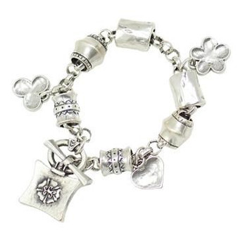 Silver Beaded Charm Bracelet.