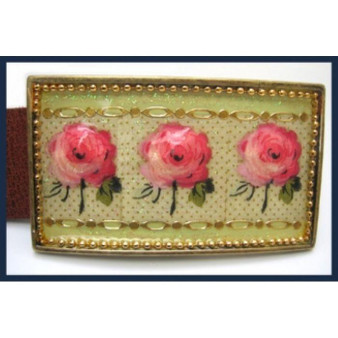 Leather Belt With Red Roses Painted Buckle.