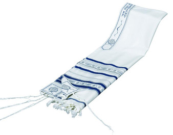 Wool Tallit - Blue Tablet Ribbon