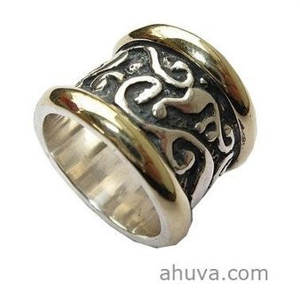 Two Tone Poesy Gold Banded Ring