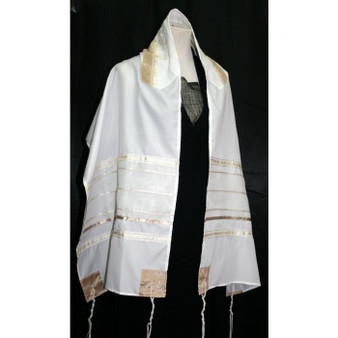 White And Gold Stripe Organza Silk Tallit