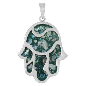 Roman Glass Hamsa Necklace