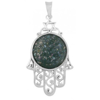 Roman Glass Hamsa Necklace Pendant