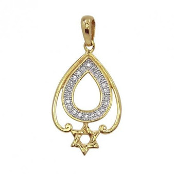 Gold Tear Drop Star Necklace Pendant