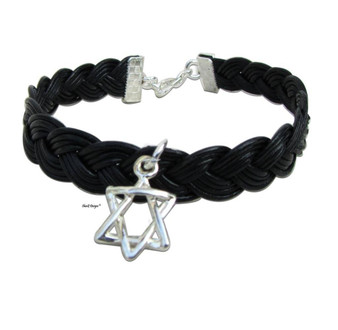 Silver Star Of David Black Leather Men Jewish Bracelet