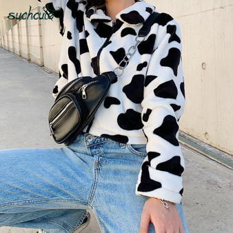 Cow Print Zip Up Jacket