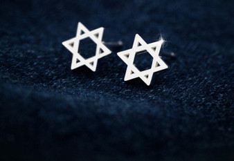 Pair Of Stud Earrings In Sterling Silver - Star Of David Magen Hebrew Shield