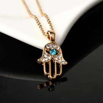 Turquoise Crystal Evil Eye Hand Hamsa Pendant Necklace