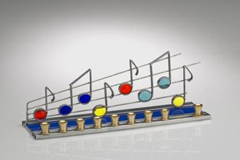 Stained Glass Designs - Music Notes Hanukkah Menorah