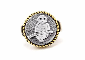 Coin ring with the Owl coin medallion ahuva coin jewelry owl ring