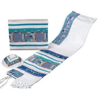 Jerusalem Tallit Set in Pastels