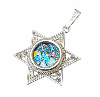 Roman Glass Gold & Silver Star of David Pendants