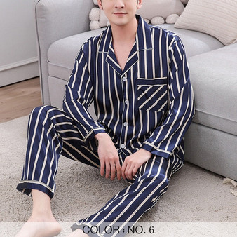 Satin Silk Loungewear Long Sleeve Printed Casual Men's Pajamas Sets