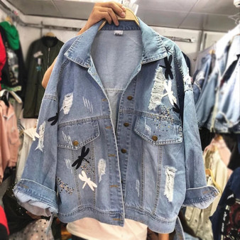 New Embroidery Pattern Thin Denim Jacket for Women