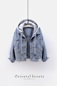 Single Breasted Vintage Street Wear Hooded Denim Jacket for Women