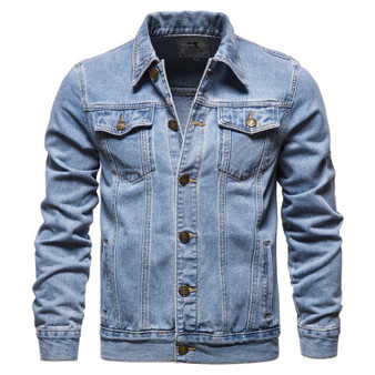 Casual Solid Color New Cotton Denim Jacket for Men