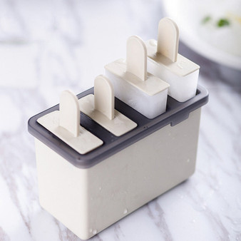 Reusable 4 Cells Ice Cream Molds Cube DIY Ice lolly Moulds Maker With Cover Tray Popsicle Sticks