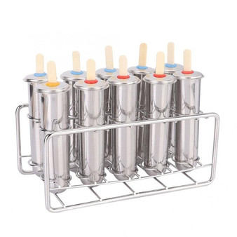 3/6/10pcs 304 Stainless Steel Ice Cream Mold Popsicle Maker Mold with Rack Holder