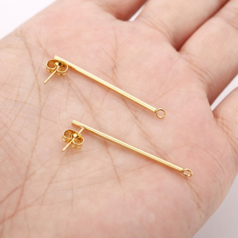 50pcs Stainless Steel Minimalist Layering Long Thin Geometric Gold Tone Stick Post Earrings