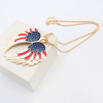 New USA Flag Patriotic Wings Women Necklace and Earrings Jewelry Set