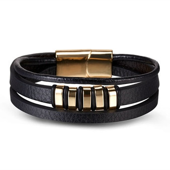 Genuine Leather Stainless Steel Bracelet Charms Punk Jewelry For Men
