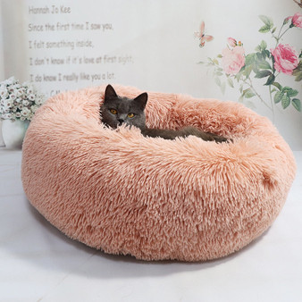 100% Cotton Warm Long Plush Soft Round Bed for Cat