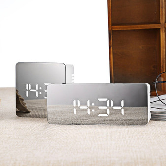 LED Digital Mirror Display Rectangle Desk Alarm Clock