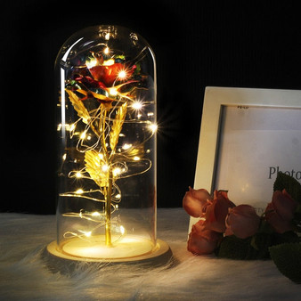 Beauty And Beast LED Rose Flower in Base Glass For Women's Day Gift