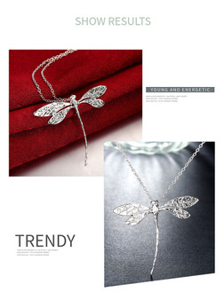 New Fashion 925 Silver Jewelry Long Dragonfly Pendant Necklace for Women