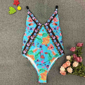 Sexy Backless Printed Push Up Padded High Waist One Piece Swimsuit