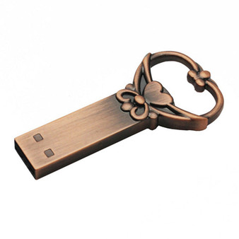 Designer Copper Love Heart Key Shaped 4GB/16GB/32G/64GB USB Flash Drive/Pen Drive