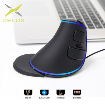 Trendy Futuristic Vertical Blue LED Light Wired Mouse with 6 Buttons for Computer