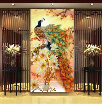 5D DIY Diamond Embroidery Cross Stitch Kits for Peacock Blooping Painting