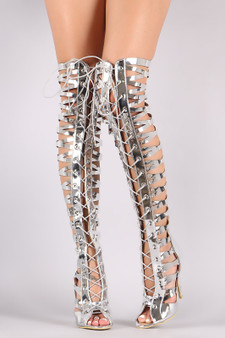 Patent Strappy Open Toe Lace-Up Gladiator Heel