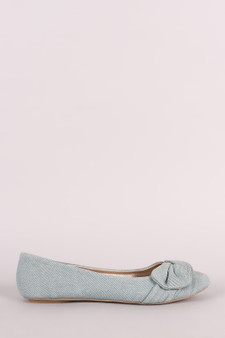 Qupid Denim Knotted Bow Ballet Flat