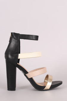 Bamboo Metallic Strappy Open Toe Chunky Heel