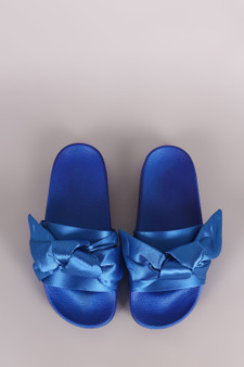 Oversized Satin Bow Open Toe Slide Sandal