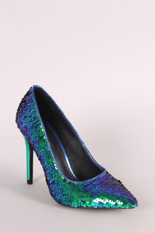 Iridescent Sequins Pointy Toe Stiletto Pump