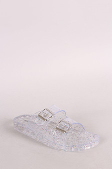 Bamboo Glitter Open Toe Buckled Jelly Slide Sandal