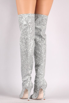 Wild Diva Lounge Glitter Pointy Toe Stiletto Over-The-Knee Boots