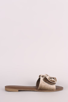 Bamboo Velvet Bow Open Toe Slide Sandal