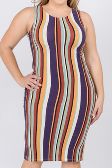 Sleeveless Stripe Plus Size Midi Dress  ID:JVD50061